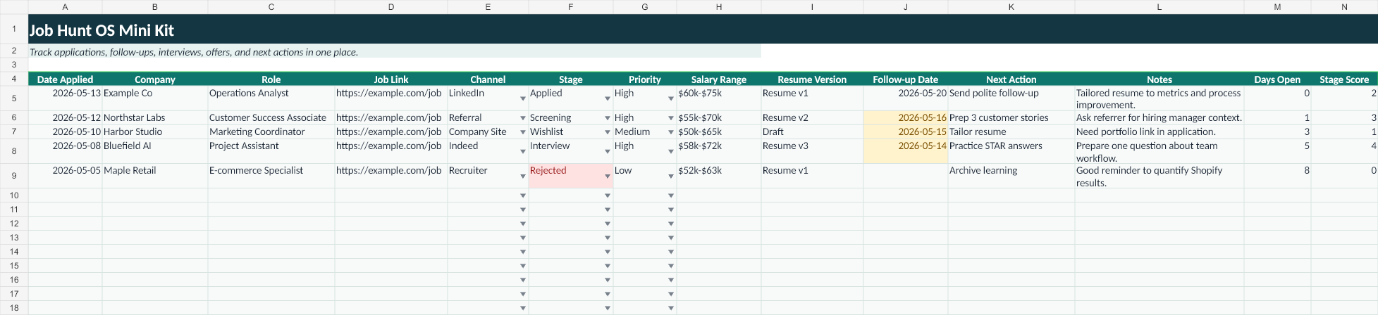 Applications tracker preview